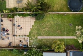 Suburban english garden seen from above